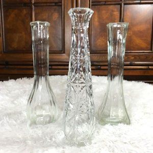 Vintage Set of 3 Fancy Cut Glass Bud Vases